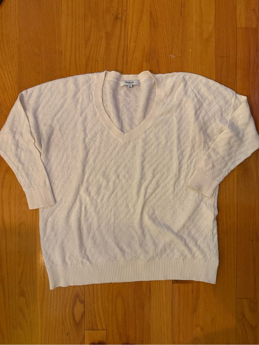 Madewell Cream V-Neck Textured Knit Sweater